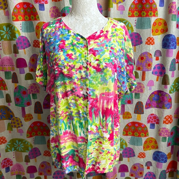Cimone Colorful Button Down Blouse. Large? - Picture 1 of 8